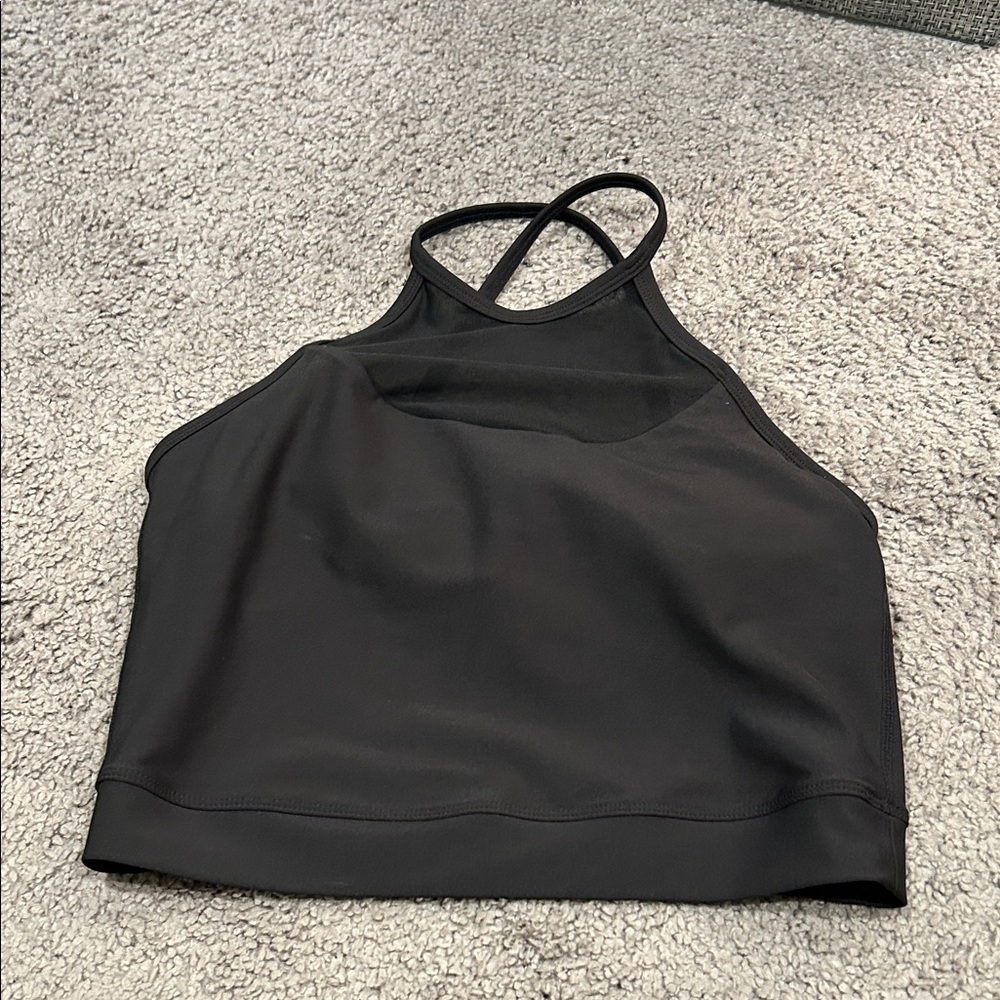 Black Strappy High Neck Sports Bra